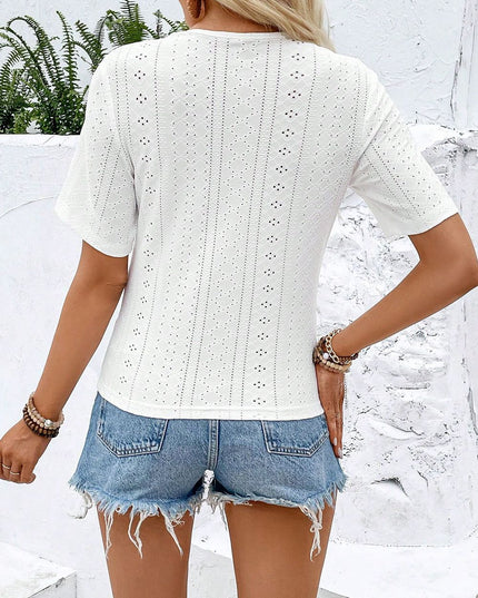 Twisted Front Short Sleeve Eyelet Blouse