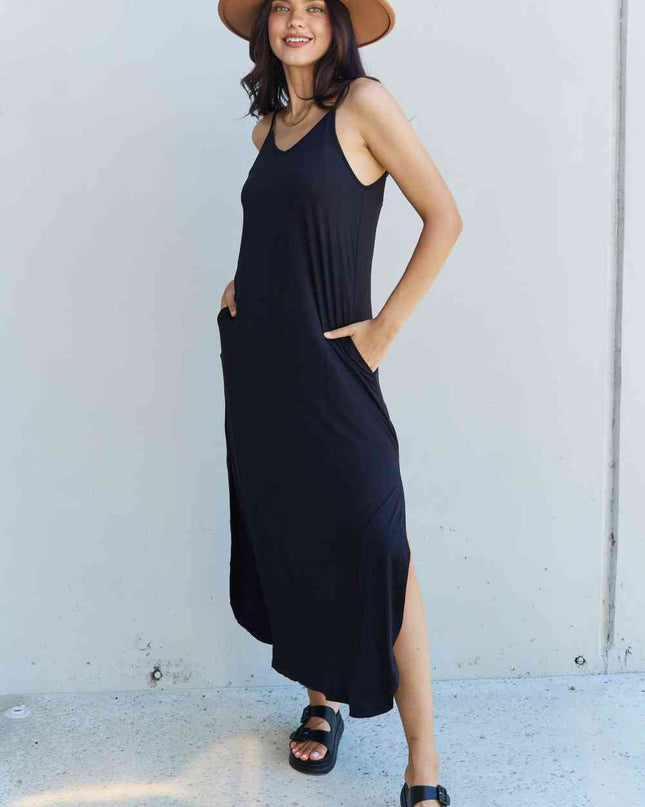 Ninexis Good Energy Full Size Cami Side Slit Maxi Dress in Black