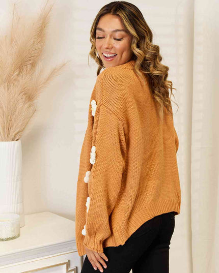 Flower Dropped Shoulder Open Front Cardigan