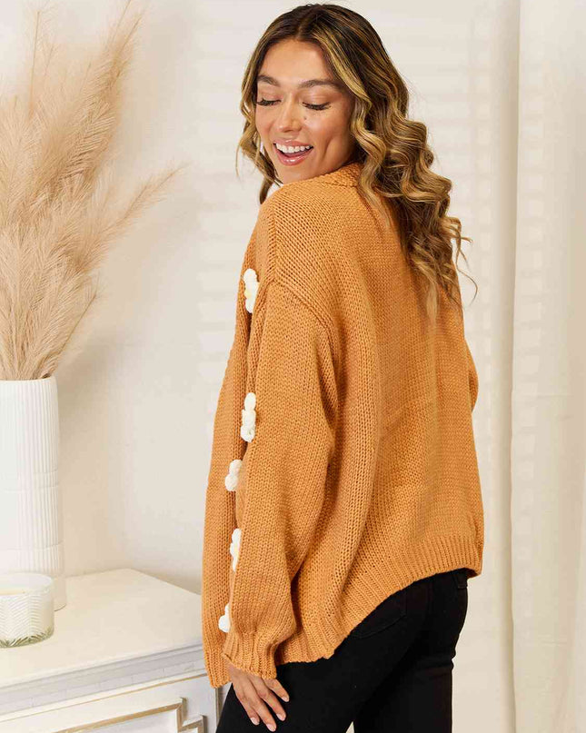 Flower Dropped Shoulder Open Front Cardigan