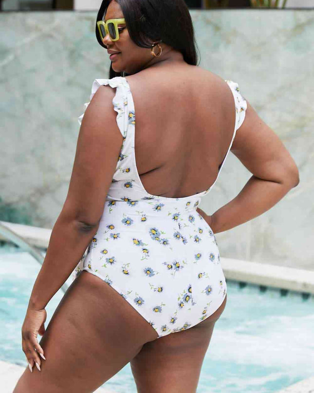 Marina West Swim Float On Ruffle Faux Wrap One-Piece in Daisy Cream
