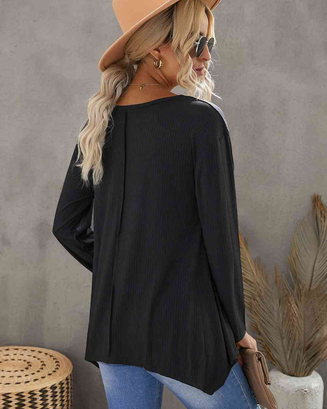Notched Neck Asymmetric Hem Top