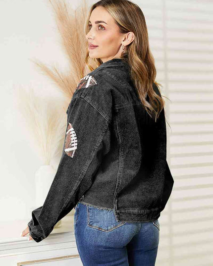 Football Patch Raw Hem Shacket