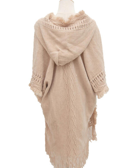 Fringe Hem Hooded Poncho