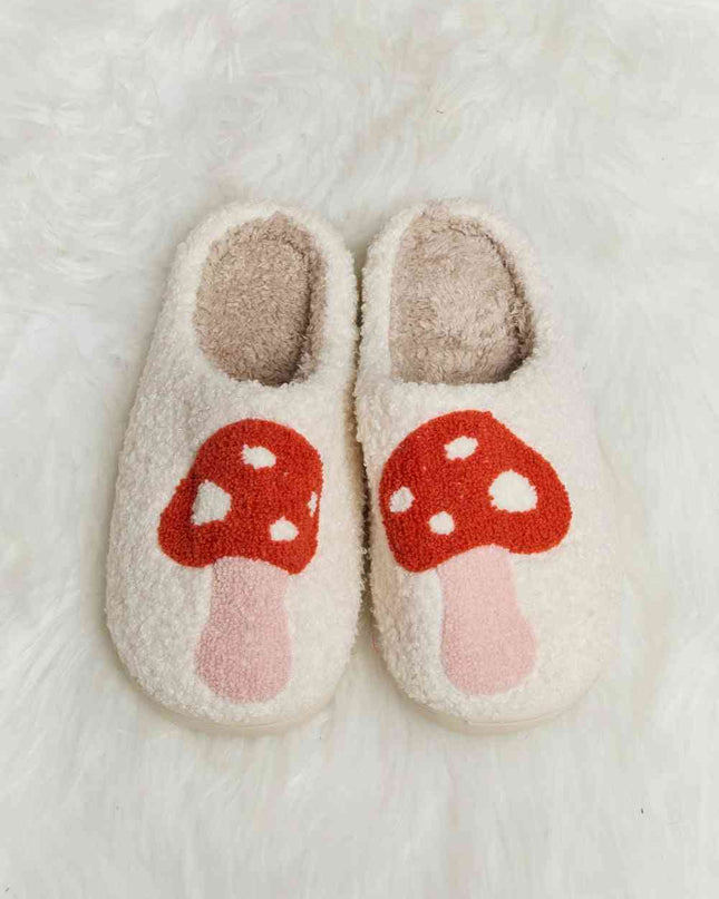 Melody Mushroom Print Plush Slide Slippers