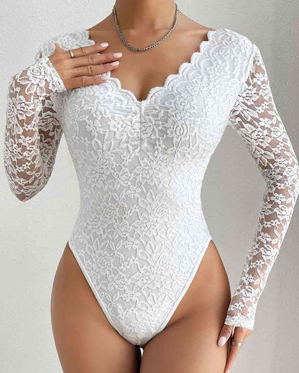 V-Neck Long Sleeve Lace Trim Bodysuit