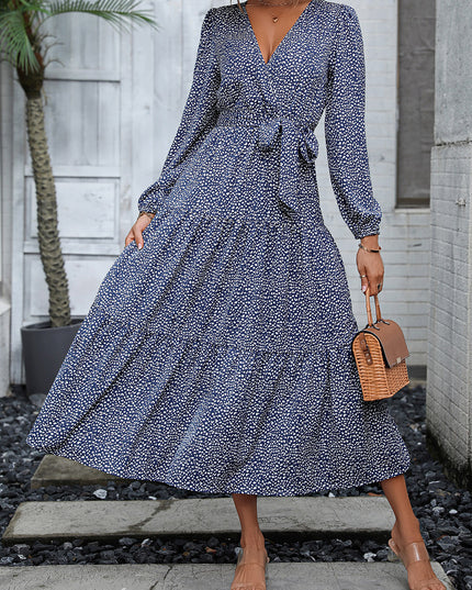 Surplice Neck Long Sleeve Midi Dress