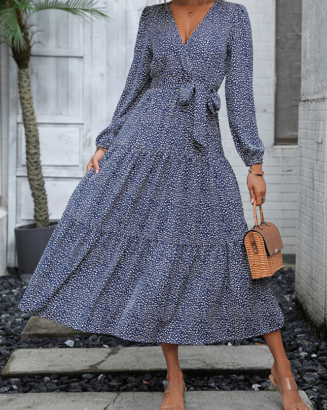 Surplice Neck Long Sleeve Midi Dress