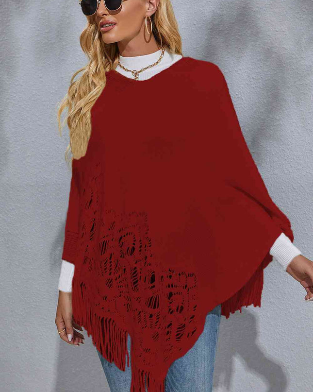 Round Neck Fringe Detail Poncho