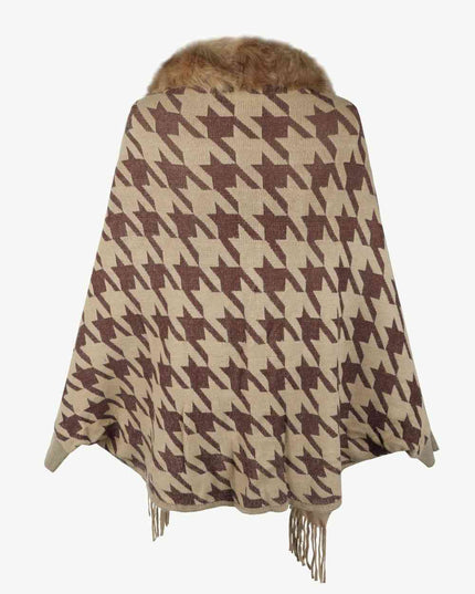 Houndstooth Fringe Hem Poncho
