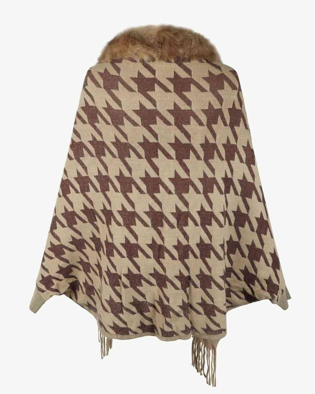 Houndstooth Fringe Hem Poncho
