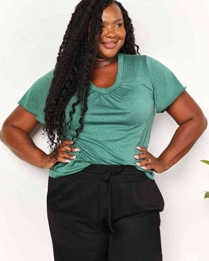 Double Take Ruched V-Neck Short Sleeve T-Shirt
