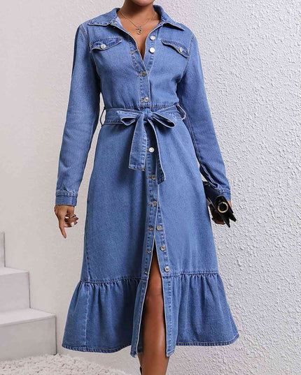 Collared Neck Button Down Denim Dress
