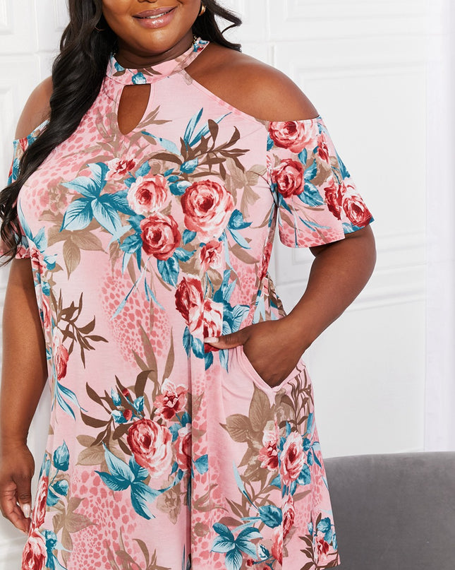 Sew In Love Full Size Fresh-Cut Flowers Cold-Shoulder Dress
