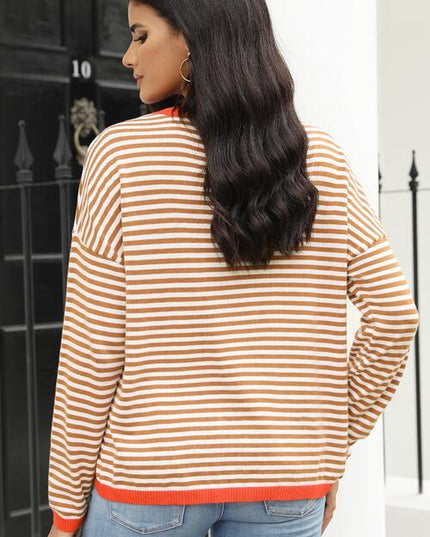 Striped Round Neck Drop Shoulder T-Shirt