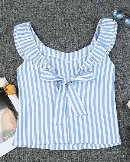 Striped Tie Back Ruffled Tank