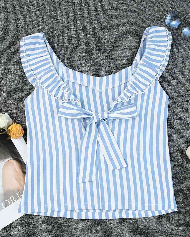 Striped Tie Back Ruffled Tank