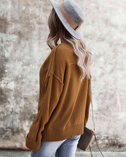 Buttoned Exposed Seam Knit Top