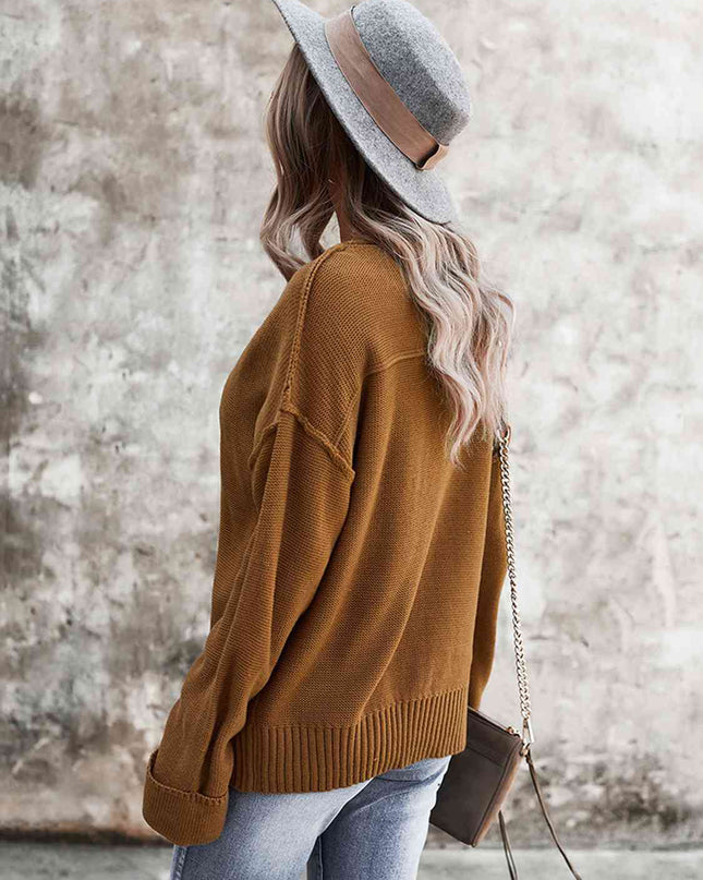 Buttoned Exposed Seam Knit Top