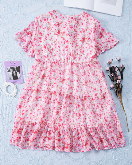 Floral Tassel Tie Tiered Dress
