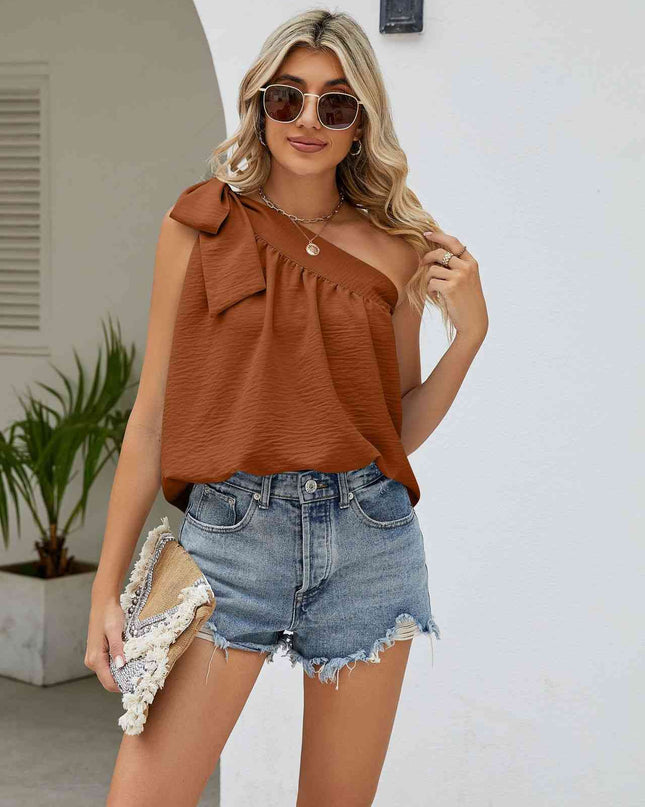 Tied One-Shoulder Sleeveless Top