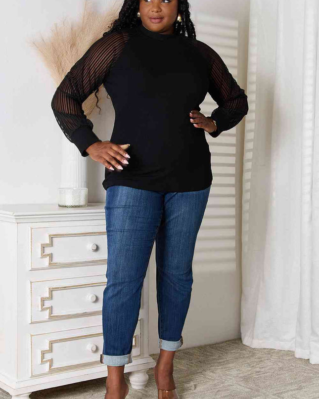 Double Take Round Neck Raglan Sleeve Blouse