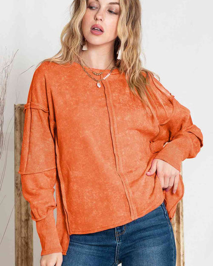 Full Size Exposed Seams Round Neck Dropped Shoulder Sweatshirt