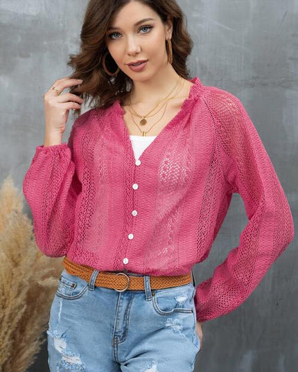 Openwork Button Up Long Sleeve Shirt