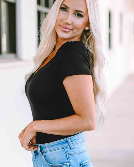 Notched Short Sleeve Bodysuit