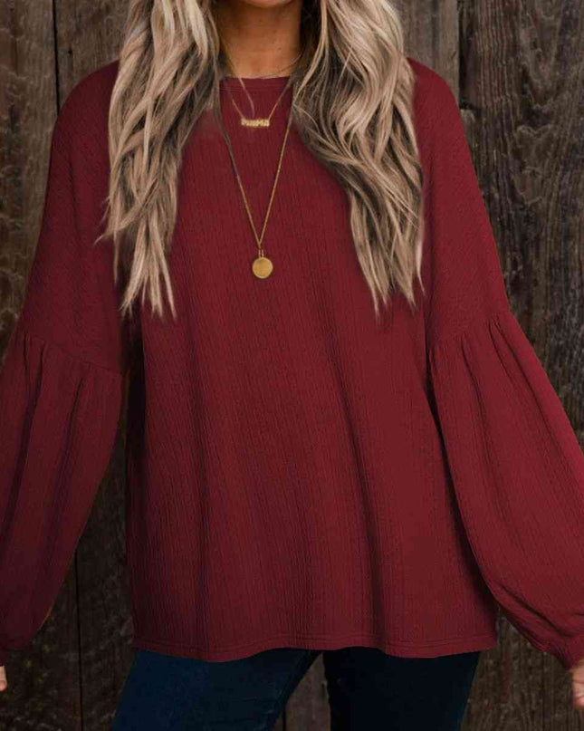Round Neck Long Sleeve Ruched Blouse