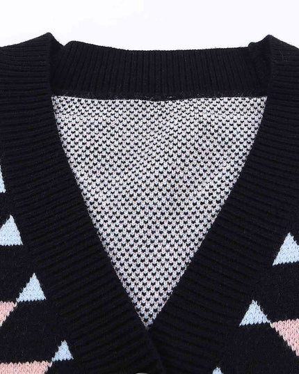 Geometric Button Down Dropped Shoulder Cardigan