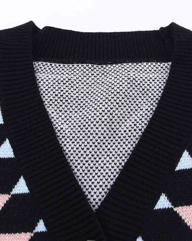Geometric Button Down Dropped Shoulder Cardigan