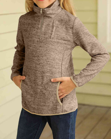 Kids Quarter-Zip Collar Sweatshirt with Kangaroo Pocket