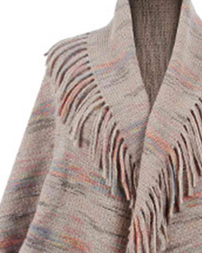 Fringe Detail Printed Poncho