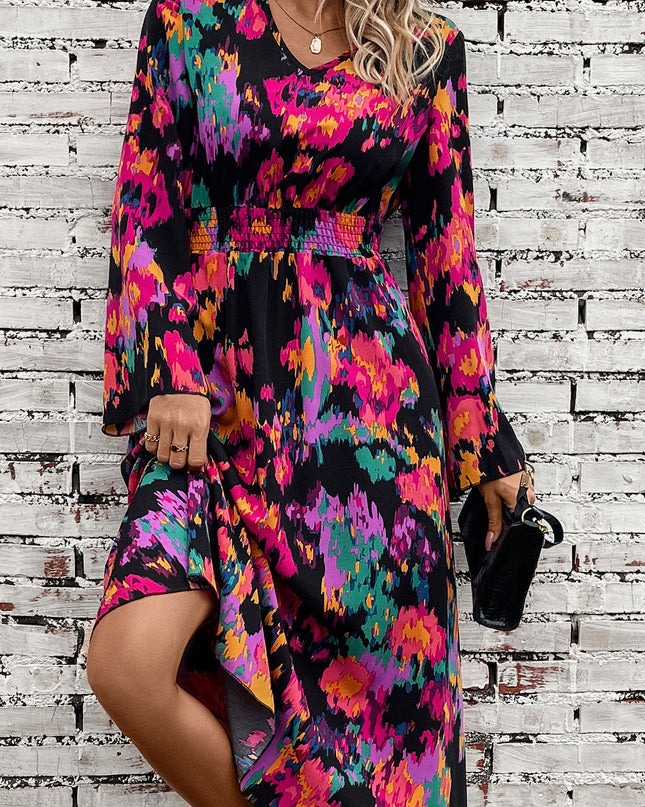 Printed Smocked Waist Midi Dress