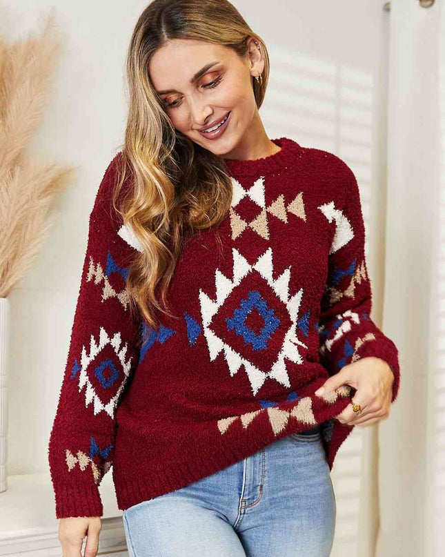 HEYSON Full Size Aztec Soft Fuzzy Sweater