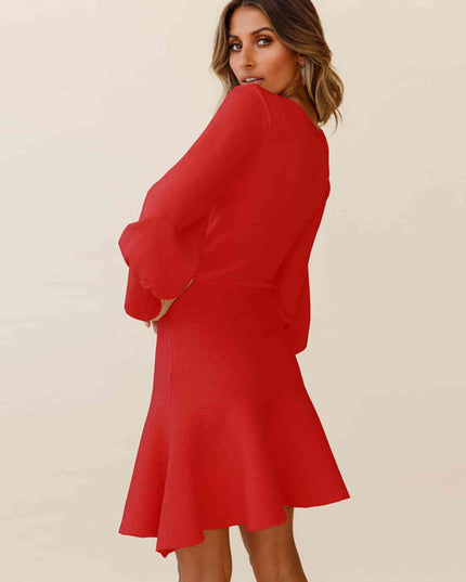 Round Neck Lantern Sleeve Sweater Dress