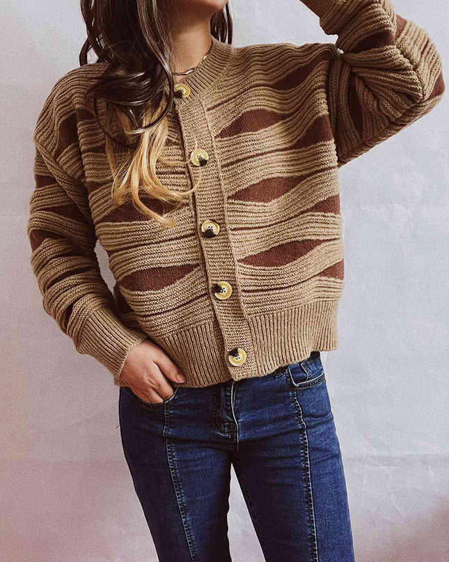 Color Block Button Front Cardigan