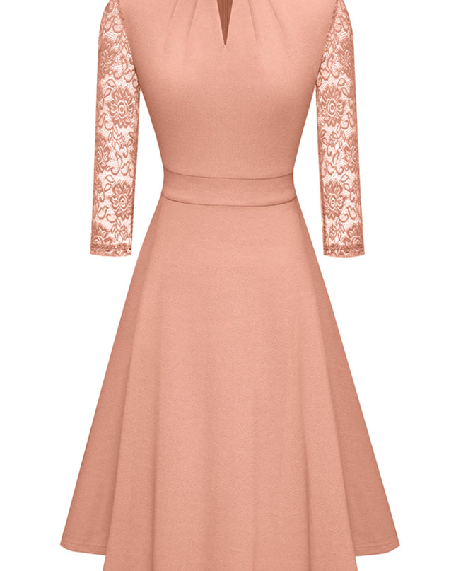 Round Neck Three-Quater Sleeve Cutout Dress