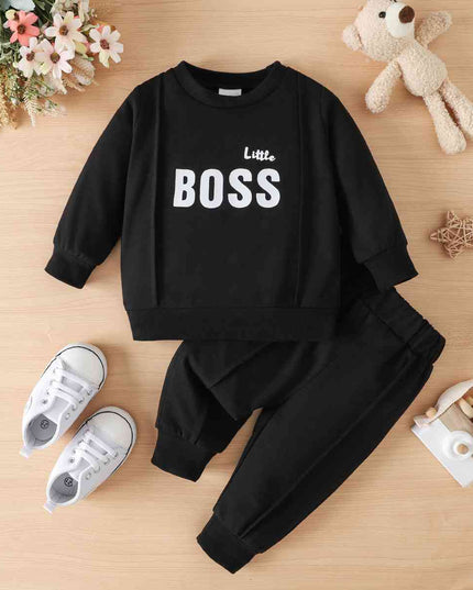LITTLE BOSS Round Neck Long Sleeve Tee and Pants Set