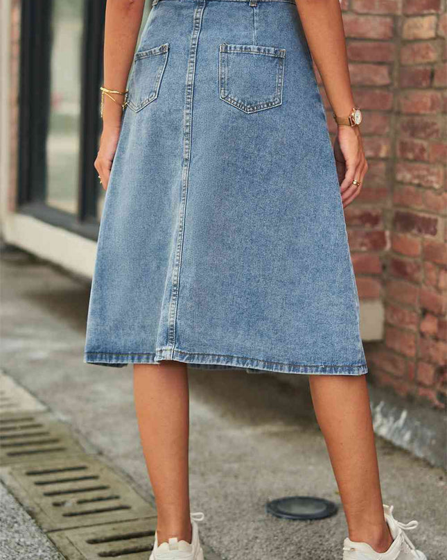 Button Front A-Line Denim Skirt