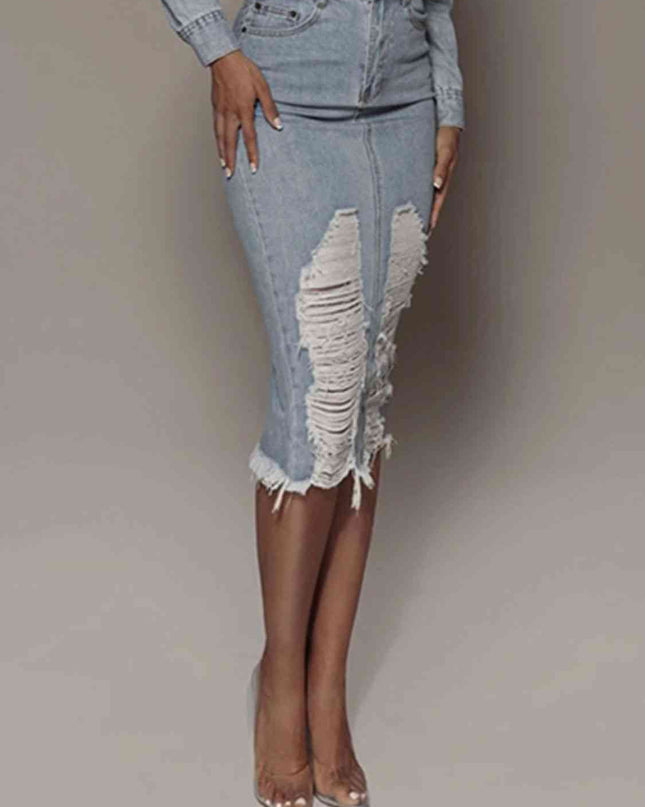 Distressed Slit Denim Skirt
