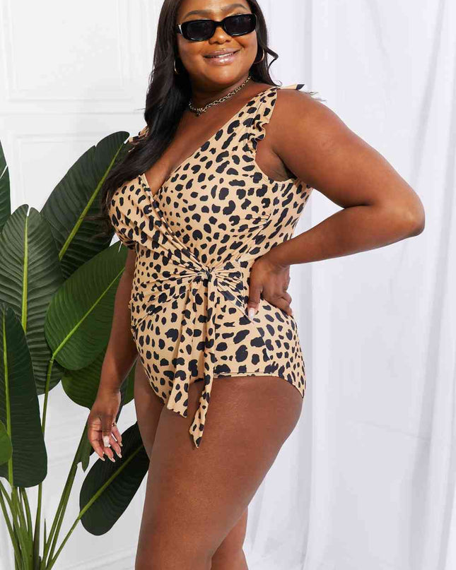 Marina West Swim Full Size Float On Ruffle Faux Wrap One-Piece in Leopard