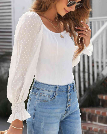 Swiss Dot Flounce Sleeve Square Neck Bodysuit