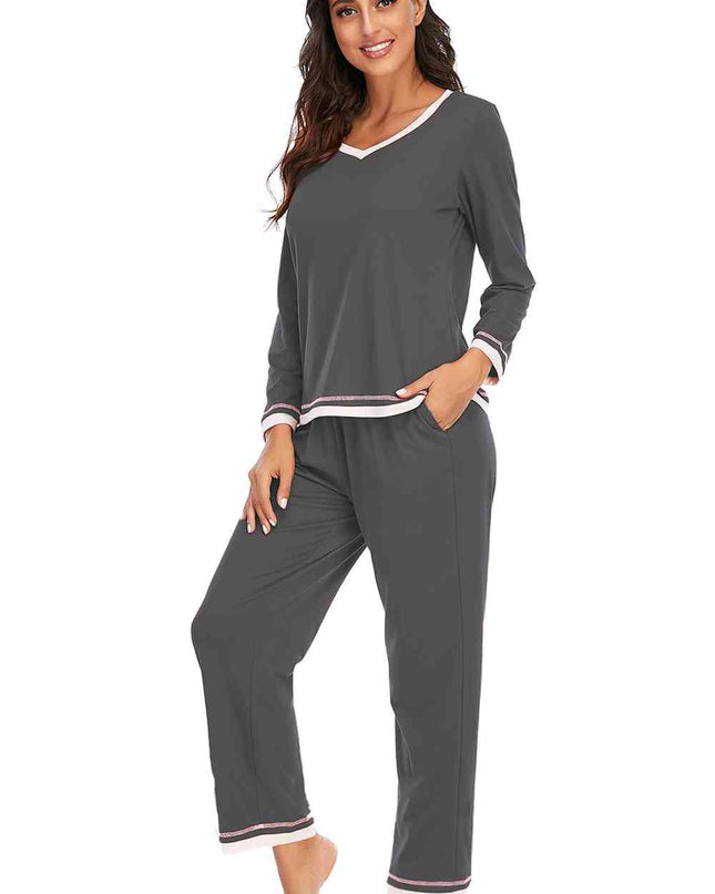 V-Neck Top and Pants Lounge Set