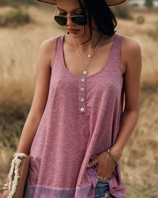 Lace Trim Button Detail Tank Top
