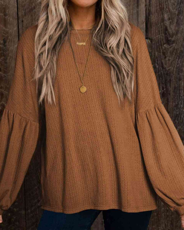 Round Neck Long Sleeve Ruched Blouse