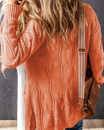 Cable-Knit Dropped Shoulder Slit Cardigan