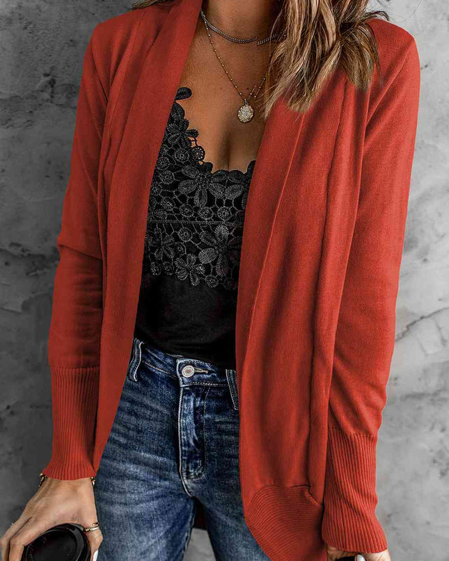 Double Take Long Sleeve Ribbed Hem Open Front Longline Cardigan