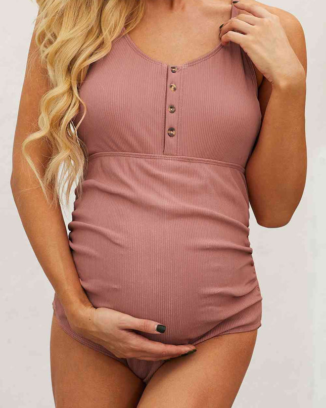 Ribbed Spaghetti Strap One-Piece Maternity Swimsuit